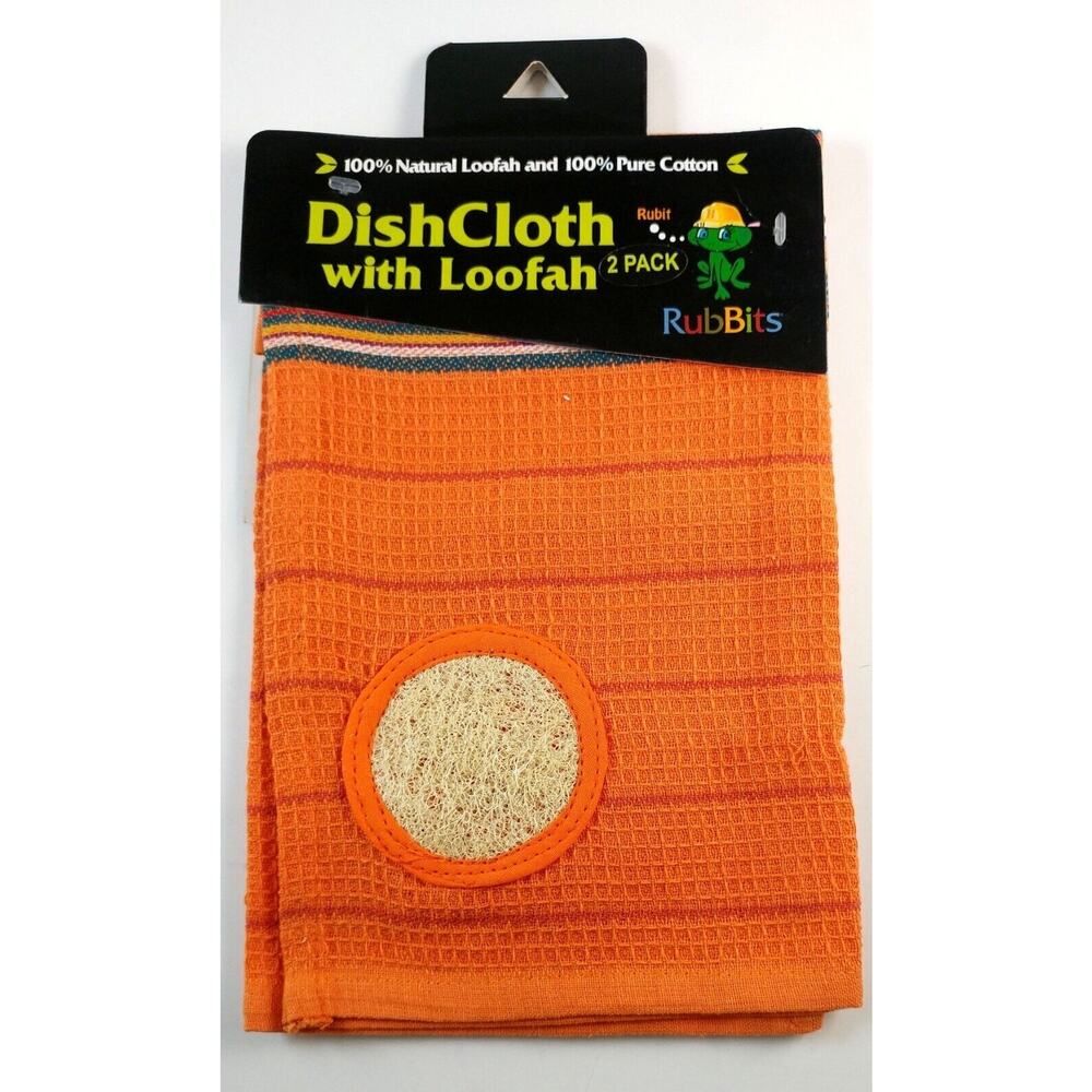 Kitchen Dishcloth Orange 100% Natural Cotton With Built In Loofah Scrubber